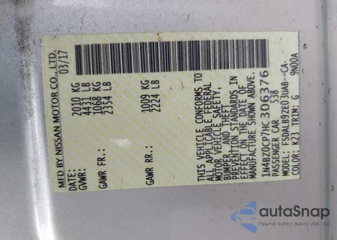 2017 Nissan Leaf S из США, поврежденный, VIN 1N4BZ0CP7HC306376